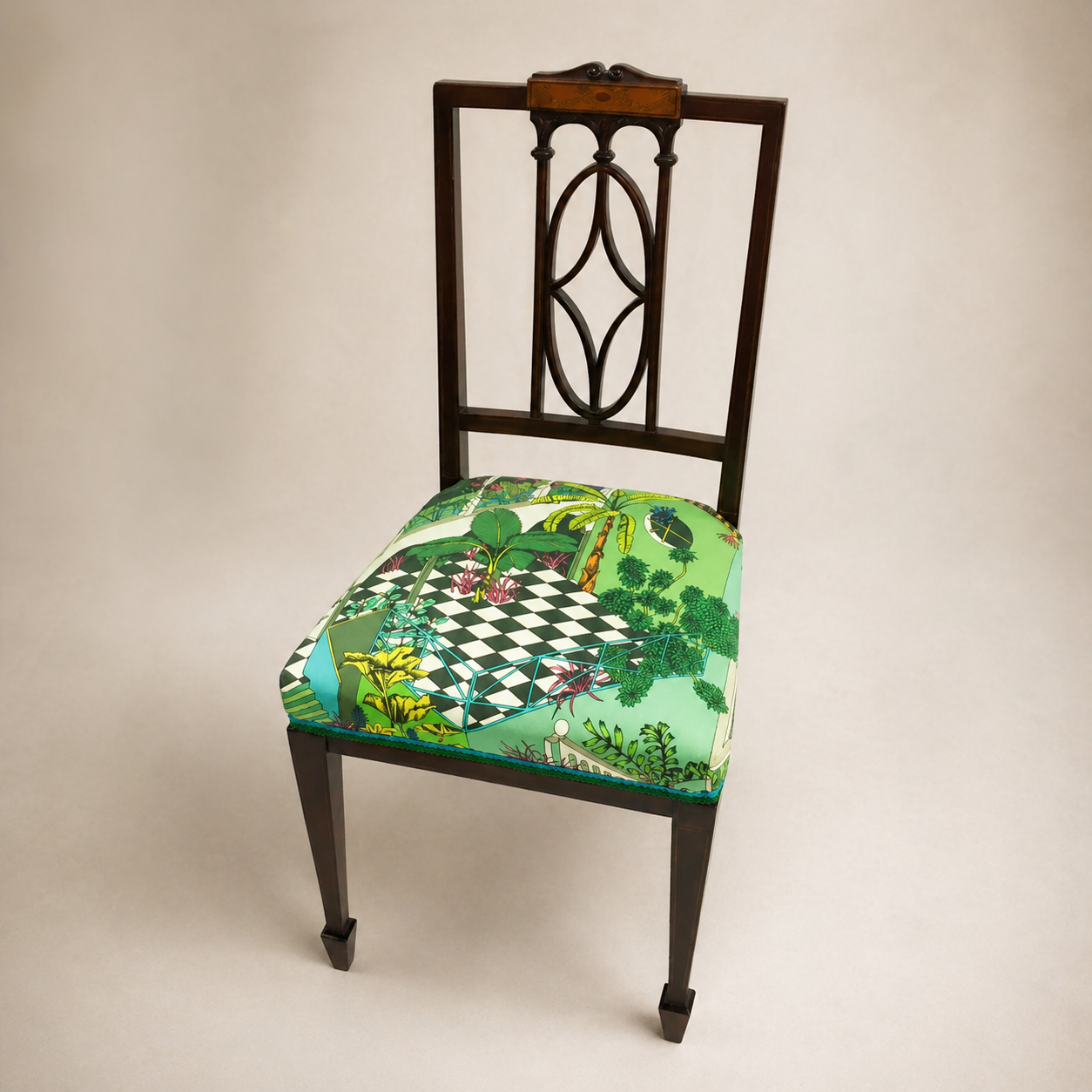 Edwardian dining chair with tropical garden print seat